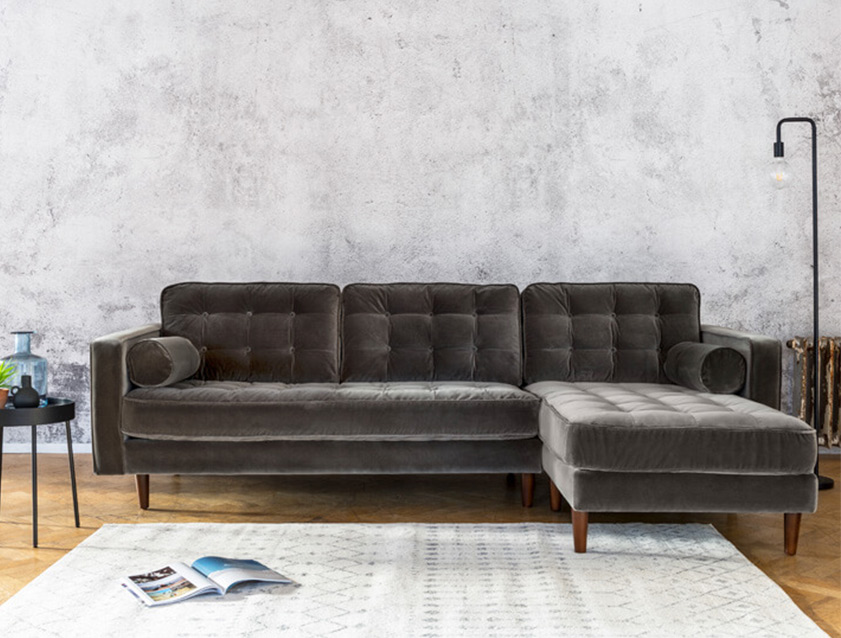 Marylebone Corner Unit RHF in Clever Tough And Eco Velvet Chrome